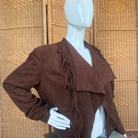 Vintage Fringe Faux Suede Brown Jacket Size L - Picture 2 of 14